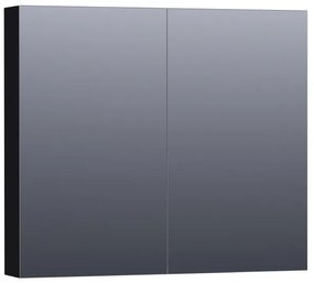 Saniclass Plain Spiegelkast - 80x70x15cm - 2 links/rechtsdraaiende spiegeldeuren - MDF - mat zwart SK-PL80MZ