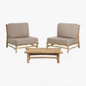 Tuinset Met 2 Fauteuils En Een Rechthoekige Bijzettafel 75x40 Cm Van Bamboe Isendra Mokka Bruine Stof - Sklum