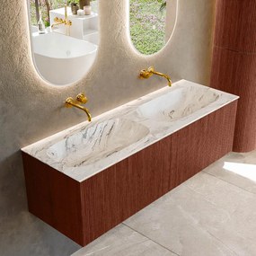 Mondiaz Kurve-dlux 140cm badmeubel ruby met 2 lades en wastafel stor small dubbel zonder kraangat glace