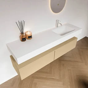 Zaro Alan badmeubel 160cm sand 2 lades met vrijhangende wastafel cloud rechts 1 kraangat talc