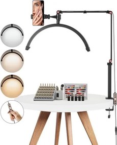 VEVOR tafellamp voor nagels met telefoonhouder (20W, max. hoogte 765 mm), nageltechnieklamp, nageltafellamp met verstelbare helderheid, tafellamp voor nagelstyliste, wimperverlenging