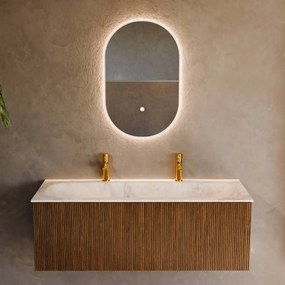 Mondiaz Kurve-dlux 120cm badmeubel dusk met 1 lade en wastafel big large midden 2 kraangaten frappe