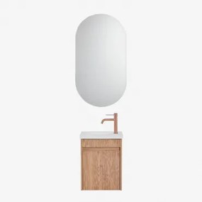 Narek Zwevend Houten Badkamermeubelset Met Geïntegreerde Wastafel Ash Brown & Ovaal Met Opbergruimte Zwart 50x90 Cm Oricsa - Sklum