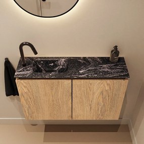 Mondiaz Ture DLux toiletmeubel 80cm washed oak met wastafel lava links met kraangat