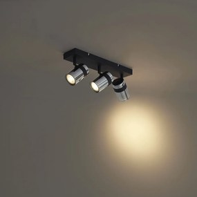 Plafondspot zwart met smoke glas 3-lichts draai- en kantelbaar - Gianni