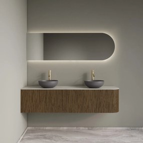 Gliss Design Alluro badmeubel ribbelfront met ronding rechts 160cm castle brown en wit marmer toppaneel