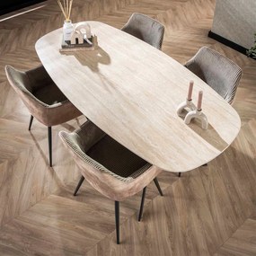 Ovale Eettafel Beige Keramiek Travertin - 180 X 90cm.