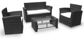 vidaXL 4-delige Loungeset met kussens poly rattan zwart