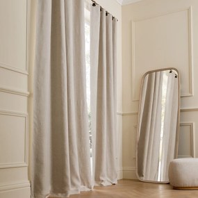 Verduisteringsgordijn van gewassen linnen, leren lussen, Private