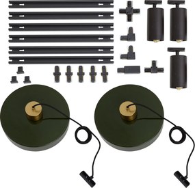 Modern railsysteem zwart met 2 hanglampen groen en 3 spots 1-fase - Iconic Jeana Luxe Jina
