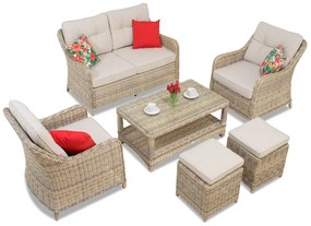 Toledo Coffee 4 technorattan set met poefs beige Garden Point