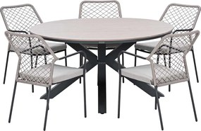 Garden Impressions Ross tuinset sand 6-delig - Tulli tuintafel light teak look Ø148 cm