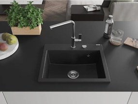 Mexen Oscar granieten gootsteen 1-komorig 580 x 490 mm, zwart, sifon chroom - 6519581000-77