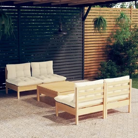 vidaXL 5-delige Loungeset met crèmekleurige kussens grenenhout