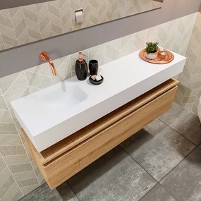 Mondiaz Andor toiletmeubel 120cm eiken met witte wastafel links zonder kraangat