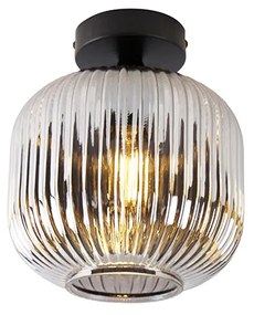 Art deco plafondlamp zwart met smoke glas - Karel