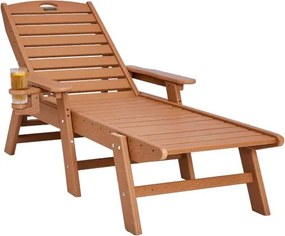 VEVOR ligstoel, draagvermogen 181 kg, HDPE tuinligstoel, strandligstoel met 6-voudig verstelbare rugleuning, armleuning, bekerhouder, balkonligstoel, terrasligstoel voor zwembad, terras, patio, gazon, bruin