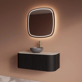Gliss Design Alluro badmeubel ribbelfront met ronding links/rechts 100cm black en wit marmer toppaneel
