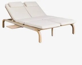 Dubbele Verstelbare Ligstoel Van Acaciahout Met Dubai-kussen Rustiek Acaciabruin & Stof Gardenia Wit - Sklum