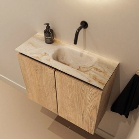 Mondiaz Ture DLux toiletmeubel 60cm washed oak met wastafel frappe rechts zonder kraangat