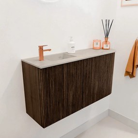 Mondiaz Joya DLux 80cm toiletmeubel ronding rechts walnut met wastafel faye links 1 kraangat opalo
