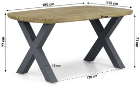 Dining Tuintafel rechthoekig 180 x 115 cm Aluminium/Teak Grijs Falcon/Cardiff