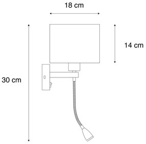 LED Wandlamp zwart met velours kap taupe 18cm - Brescia Combi Klassiek / Antiek, Modern E27 rond Binnenverlichting Lamp
