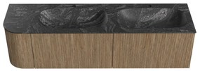Mondiaz Kurve-dlux 165cm badmeubel ronding links dusk met 2 lades en 1 deur en wastafel stor small dubbel/rechts 2 kraangaten lava