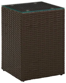 vidaXL Bijzettafel met glazen blad 35x35x52 cm poly rattan bruin