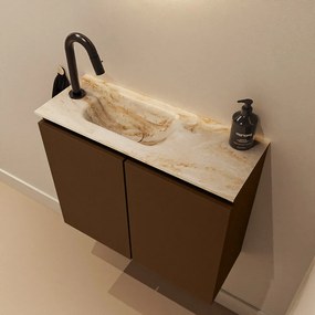 Mondiaz Ture DLux toiletmeubel 60cm rust met wastafel frappe links met kraangat