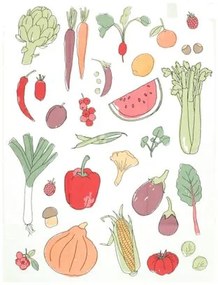 Theedoek, bio-katoen, fruit en groente 50 x 70 cm