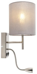 Moderne wandlamp staal met katoenen grijze kap - Stacca