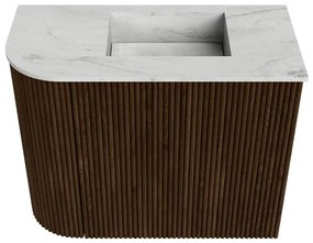Mondiaz Joya DLux 50cm toiletmeubel ronding links walnut met wastafel faye rechts zonder kraangat opalo