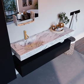 Mondiaz Alan DLux badmeubel 150cm urban 1 lade met wastafel glace links 1 kraangat