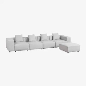 Bruna Modulaire 4-delige Bank Met Hoge Armleuning En Poef ↔︎400 Cm Stof Gris Glacial - Sklum