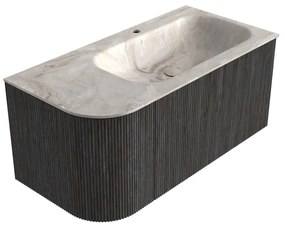 Mondiaz Kurve-dlux 95cm badmeubel ronding links shadow met 1 lade en deur en wastafel big small kraangat rechts frappe