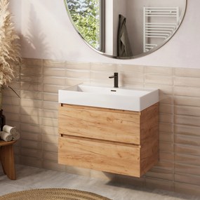 Plieger Kansas badmeubel 80cm met glans witte wastafel en kraangat warm eiken