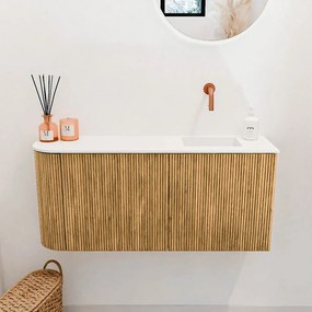 Mondiaz Joya 90cm toiletmeubel ronding links oak met wastafel faye rechts zonder kraangat talc