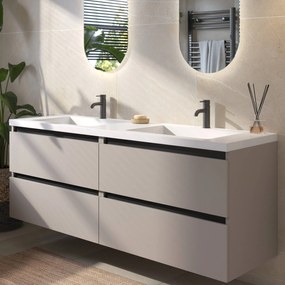 Saqu Gaia badmeubel incl. dubbele glans witte wastafel 160x52x64cm mat greige – zwarte greeplijst