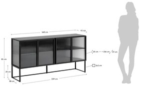 Kave Home Trixie Zwart Dressoir Met Ribbelglas - 160x41x81cm.