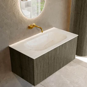 Mondiaz Kurve-dlux 90cm badmeubel shadow met 1 lade en wastafel big small midden zonder kraangat ostra