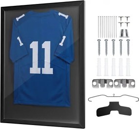 VEVOR Jersey Frame 70 x 90 cm, Houten fotolijst voor sportshirts met PC-plaat en 98% UV-bescherming, Objectlijst met ophanghaak, Vitrine voor honkbal-, basketbal-, American football- en hockeyshirts, Zwart