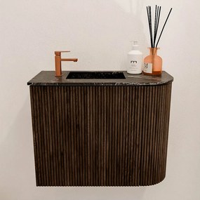 Mondiaz Joya DLux 50cm toiletmeubel ronding rechts walnut met wastafel faye links 1 kraangat lava