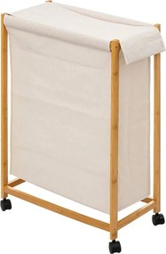5Five Bamboe Wasmand op wieltjes - 52 Liter - 55 x 28 x 80 cm - Beige