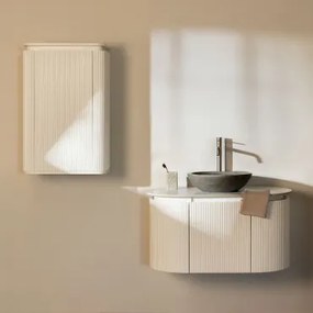 Carsone Houten Badkamermeubelset Wit & Wit & Rond Grijs Cement Ø40 Cm Tarsis & Spiegelloze & Geborsteld Grijs ↑30 Cm Met - Sklum