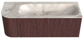Mondiaz Kurve-dlux 125cm badmeubel ronding links ruby met 1 lade en deur en wastafel big medium rechts zonder kraangat frappe