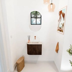 Mondiaz Joya DLux 50cm toiletmeubel ronding links walnut met wastafel faye rechts zonder kraangat frappe