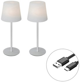 Buitenlamp met dimmer LED Set van 2 tafellamp met dimmeren wit oplaadbaar 40 cm IP54 - Jude Modern IP54 Buitenverlichting rond Lamp