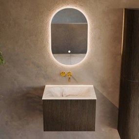 Mondiaz Kurve-dlux 60cm badmeubel shadow met 1 lade en wastafel cloud midden zonder kraangat frappe