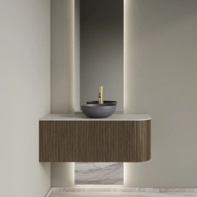 Gliss Design Alluro badmeubel ribbelfront met ronding rechts 100cm ash grey en wit marmer toppaneel